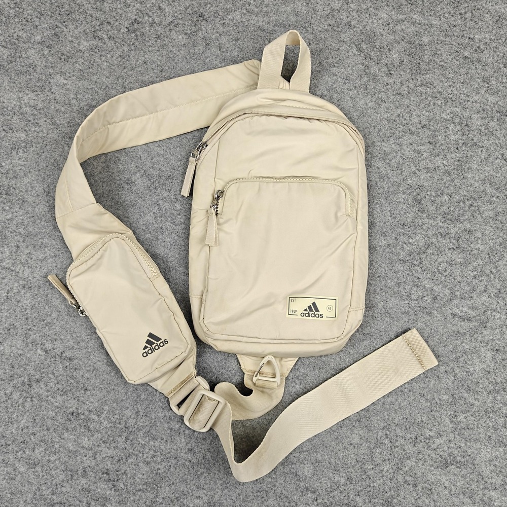 Adidas‎ Sling Crossbody Bag Mens Small Beige Adjustable Strap Pockets Travel